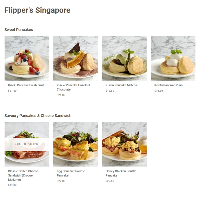 Flippers sweet menu Singapore