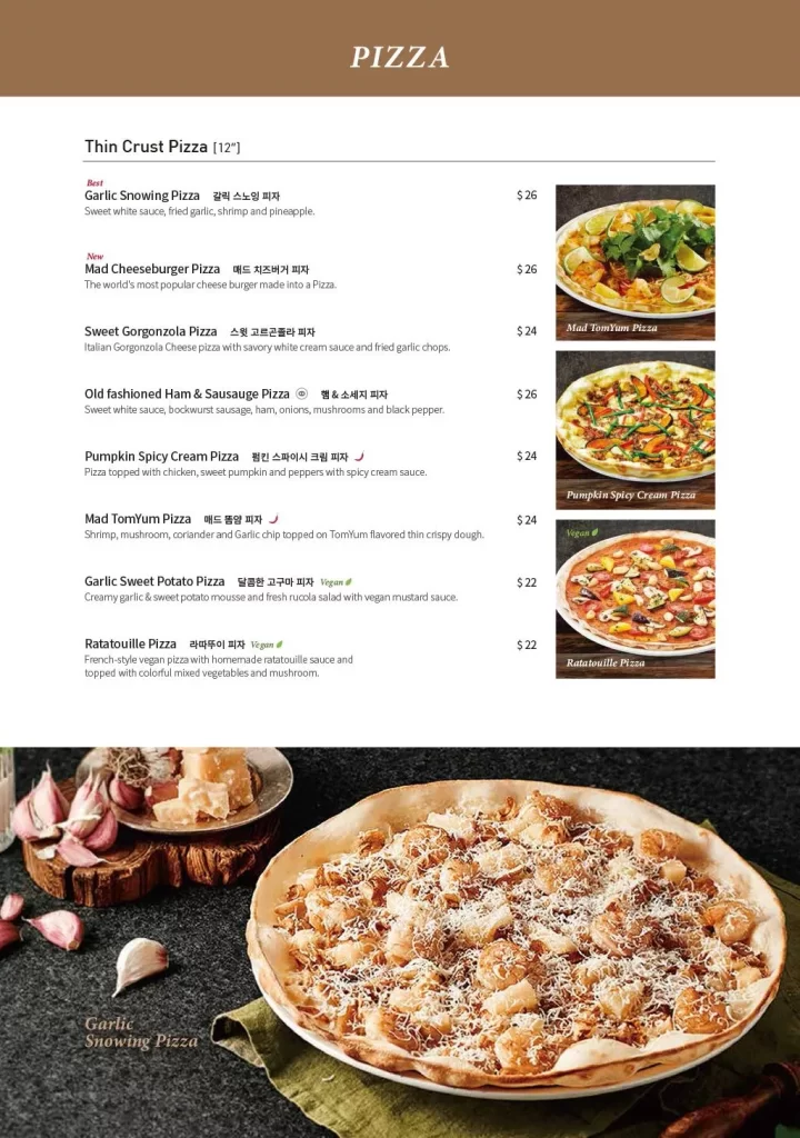 MAD FOR GARLIC PIZZA Menu prices