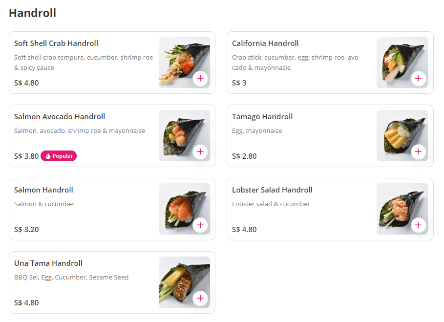 Go-Sushi Handroll Menu