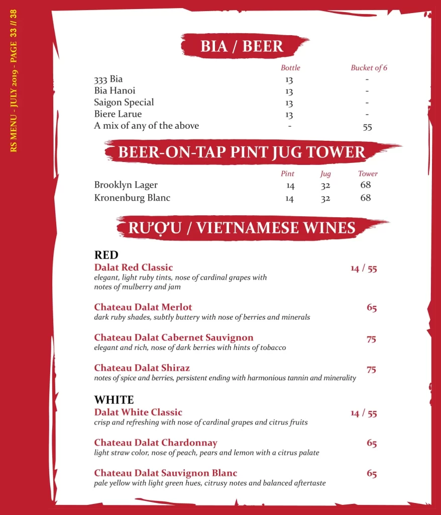 RED SPARROW BEVERAGES PRICES