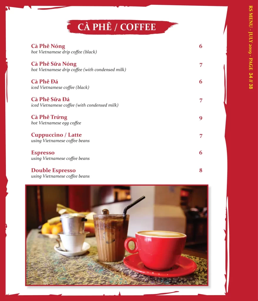 RED SPARROW coffee menu price
